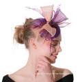 Small Sinamay Base with Violet Feather Bow Flower Fascinators For Bride Wedding With Hair Clip